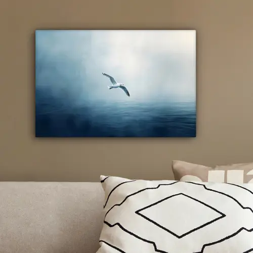 Meeuw - Wit - Zee - Mistig canvas 2cm klein -sfeer3