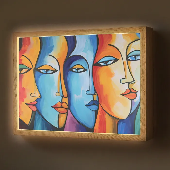 Hoofd - Olieverf - Schilderij - Kleurrijk Light Box met batterij (Wandlamp) middel -z3d_website