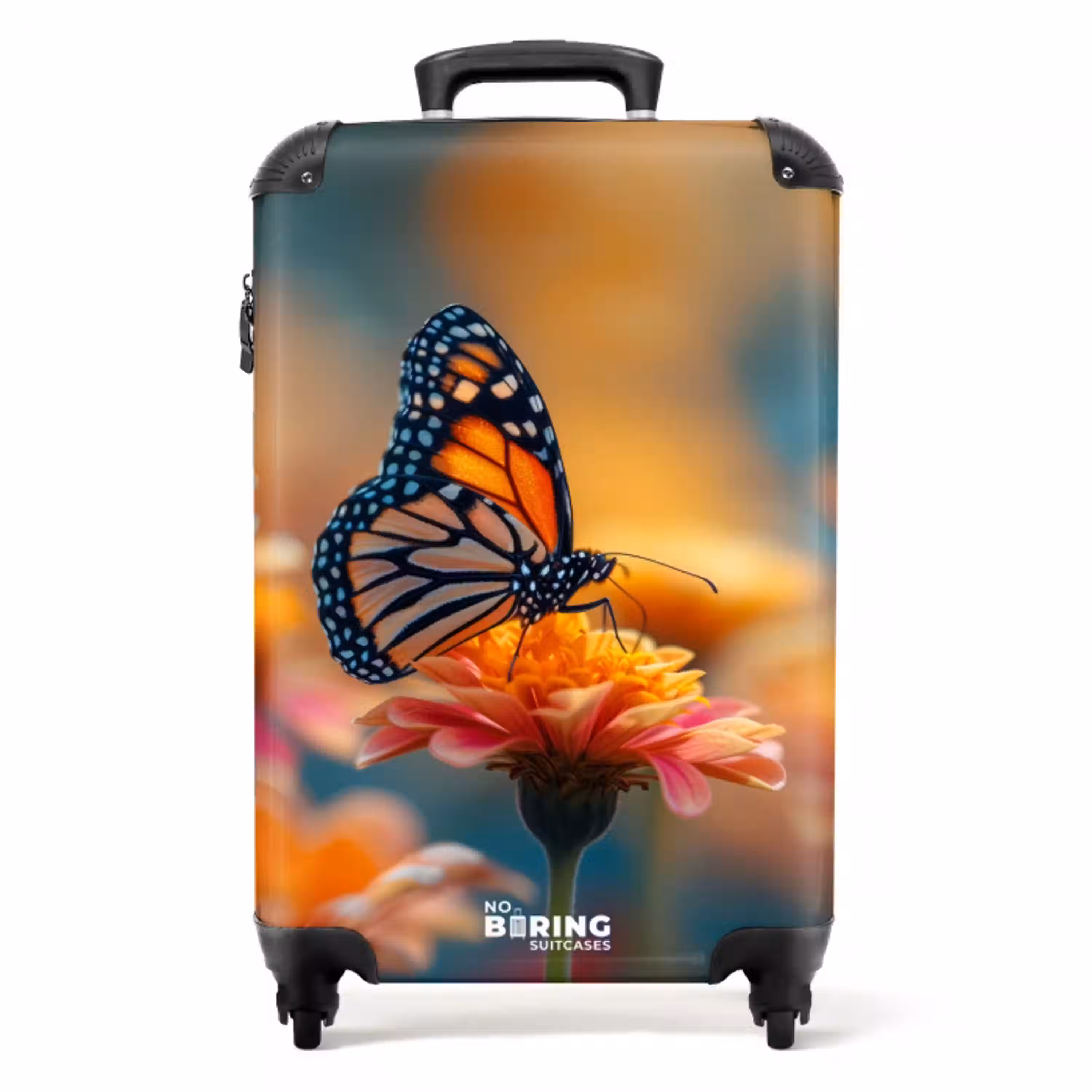 Vlinder op roze bloem NBS - Handbagage koffer - Unisex middel -productfoto_recht