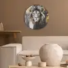 Leeuw - Portret - Verfspatten - Grijs Akoestische PET Vilt - Rond klein -sfeer1