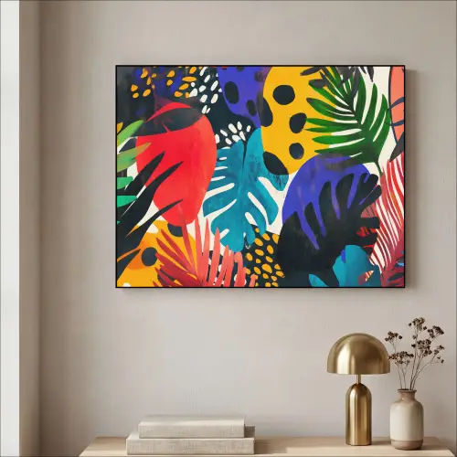 Bladeren - Vormen - Abstract - Kleurrijk Textielframe zwart klein -sfeer2