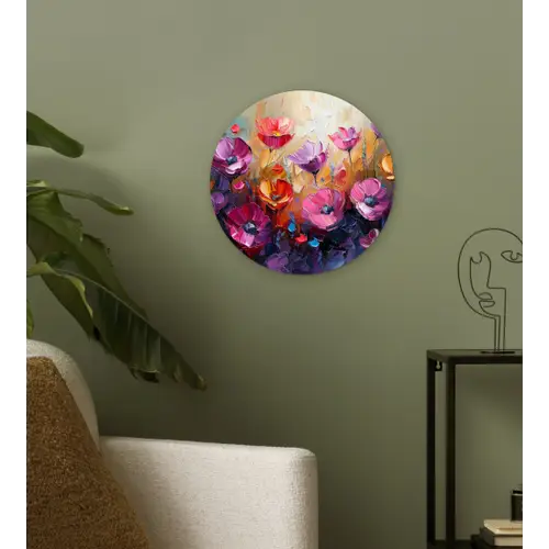 Bloemen - Botanisch - Kunst - Roze - Natuur Wandcirkel kunststof plaat 5mm dik klein -sfeer3