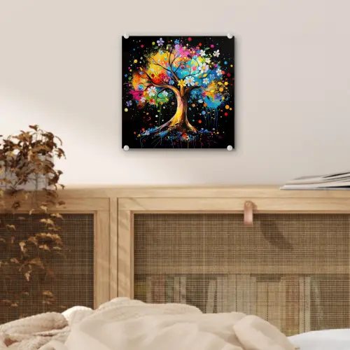 Boom - Kleurrijk - Bloemen - Zwart plexiglas 5mm klein -sfeer4