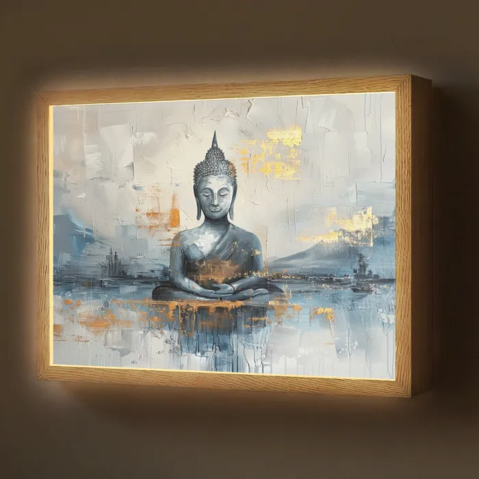 Buddha - Goud - Abstract - Modern Light Box met batterij (Wandlamp) middel -z3d_website