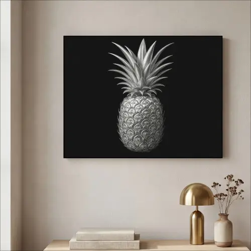 Ananas - Gedetailleerd - Bladeren Textielframe zwart klein -sfeer2
