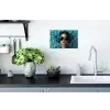 Vrouw - Bloemen - Vlinders - Blauw - Abstract Muursticker klein -keuken