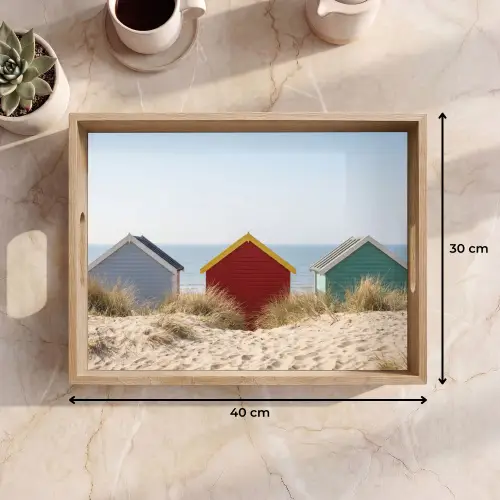 Strand - Huisjes - Kleurrijk - Duinen Dienblad Rechthoek middel -USP_Formaat