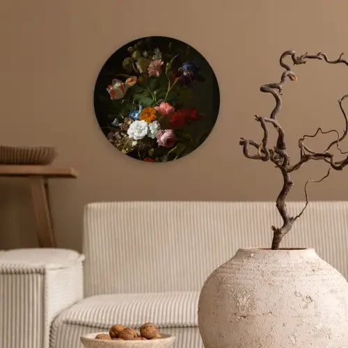 Vaas met bloemen - Schilderij van Rachel Ruysch Wandcirkel kunststof plaat 5mm dik klein -sfeer1