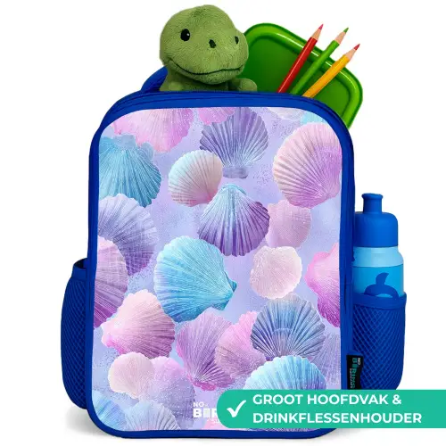 Gekleurde schelpen op een paarse achtergrond Kinderrugzak - Blauw middel -inhoud_NL