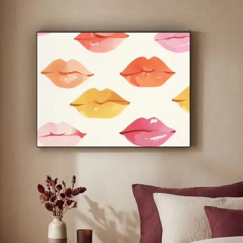 Lippen - Kleurrijk - Glanzend Textielframe zwart klein -sfeer1