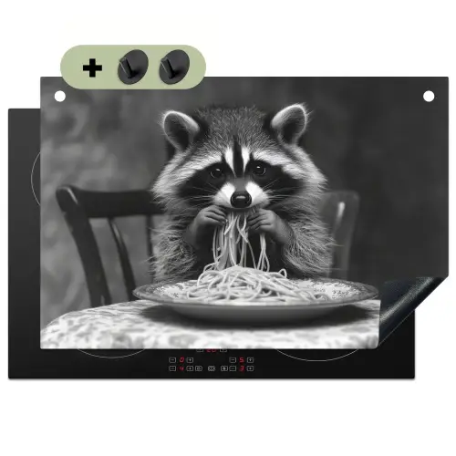 Wasbeer - Cute - Pasta - Tafelkleed - Zwart - Wit Inductie beschemer met haakjes klein -3d