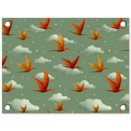 Dinosaurussen - Wolken - Sterren - Oranje tuinposter los doek klein -3d