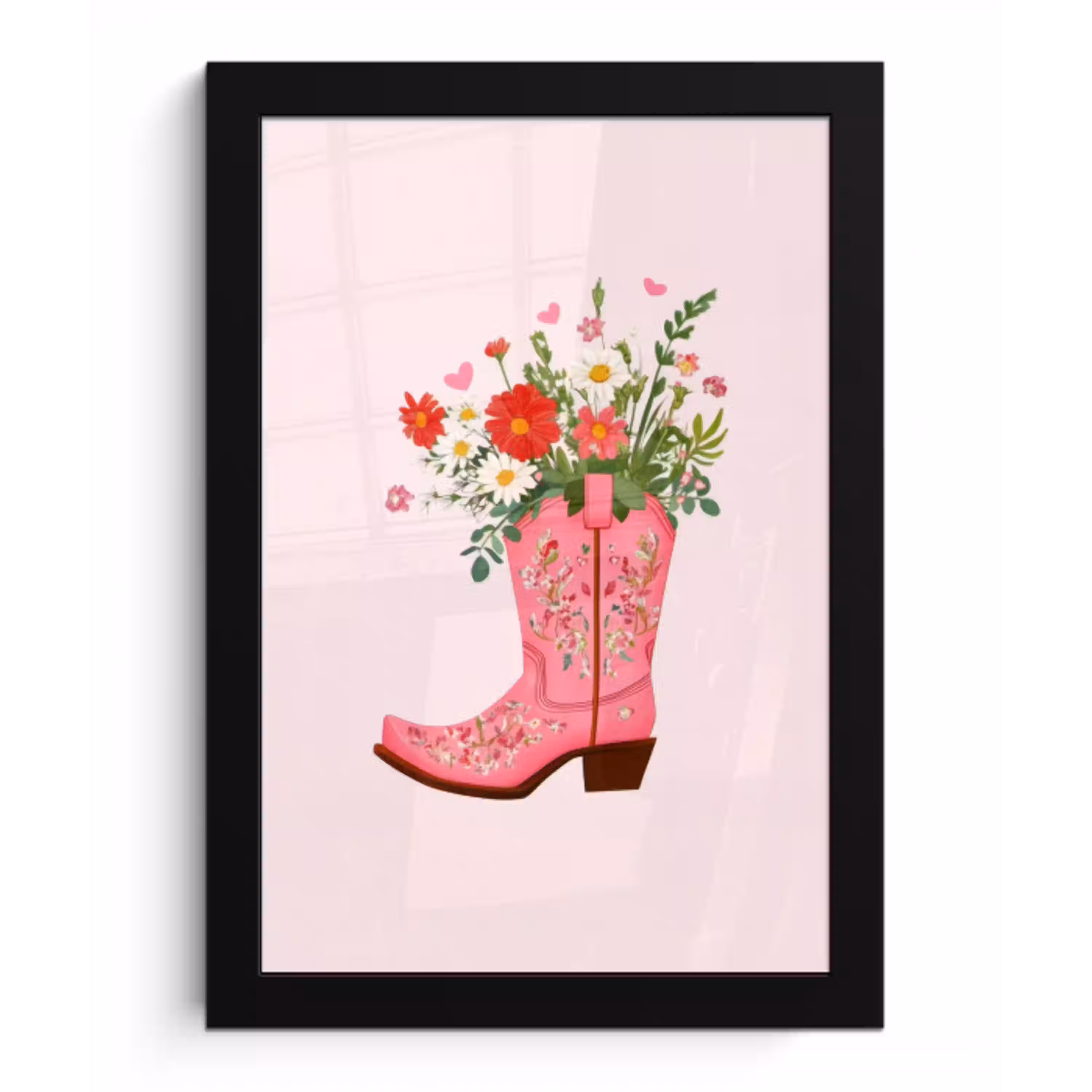 Cowboylaarzen - Roze - Boeket - Bloemen fotolijst zwart zonder passe partout klein -3d