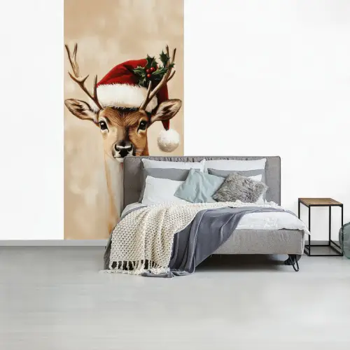 Kerst - Hert - Gewei - Rood fotobehang vinyl groot -slaapkamer