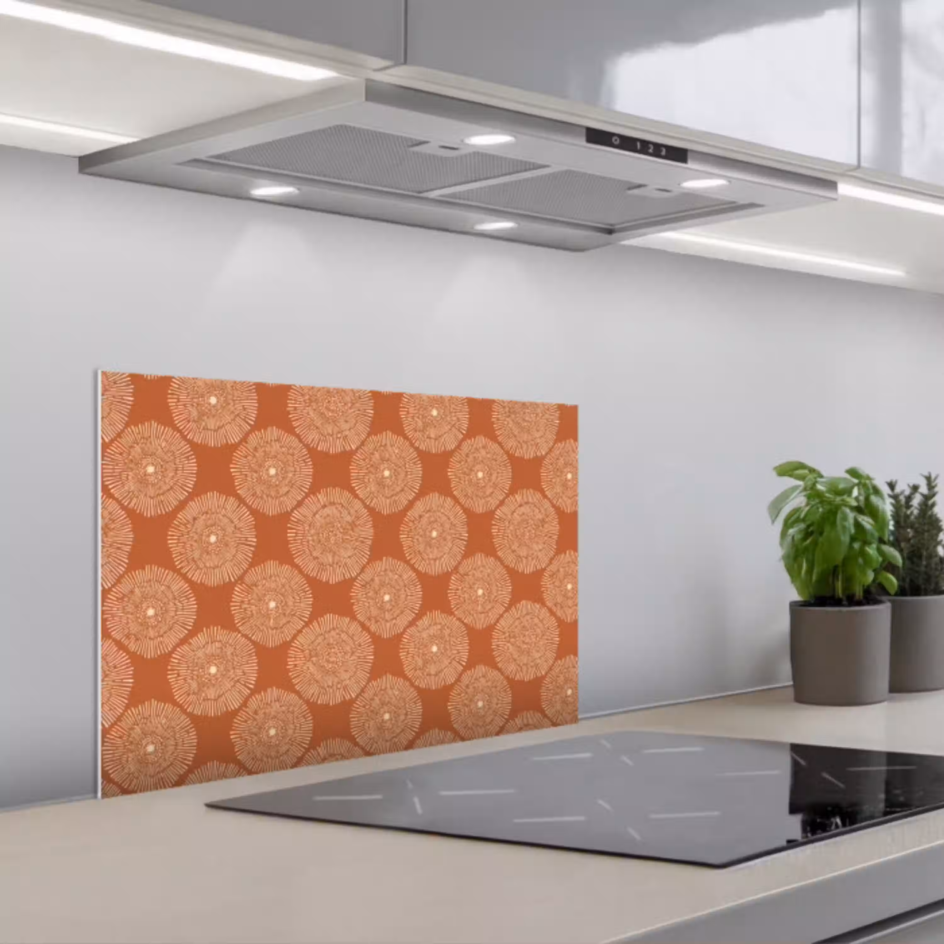 Cirkels - Grafisch - Patroon - Terracotta keuken achterwand spatscherm klein 900 -3d_schuin