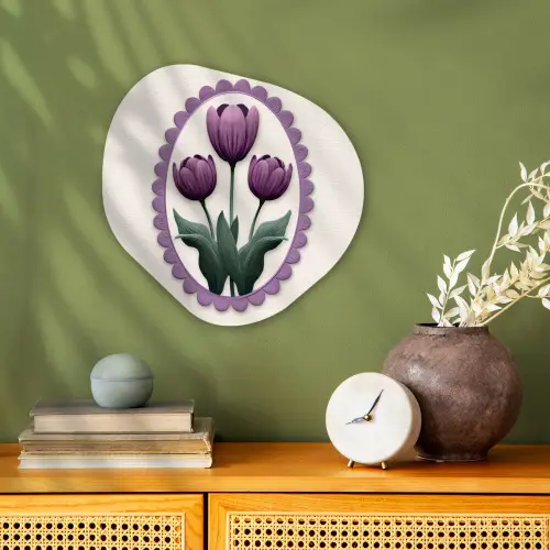 Tulpen - Paars - Lijst - Bladeren Wandcirkel Organisch Forex 3mm klein -sfeer2