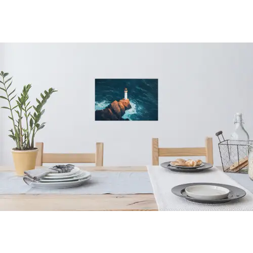 Vuurtoren - Rots - Zee - Golven Muursticker klein -eettafel
