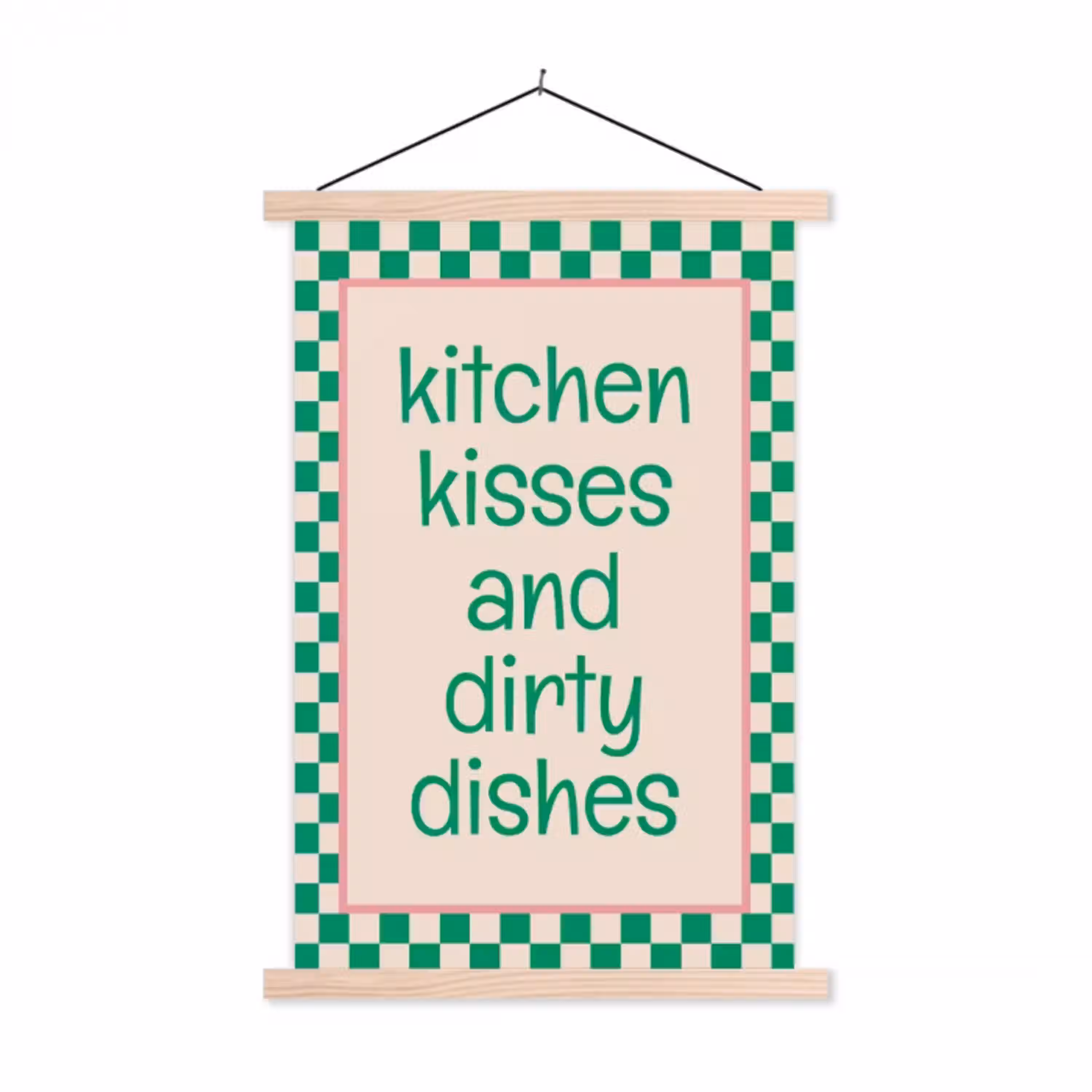 Quote - Groen - Geblokt - Keuken textielposter latten blank klein -3d