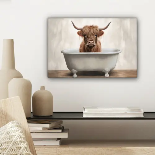 Schotse hooglander - Bad - Badkamer - Badkuip - Bruin - Horens canvas 2cm klein -sfeer6