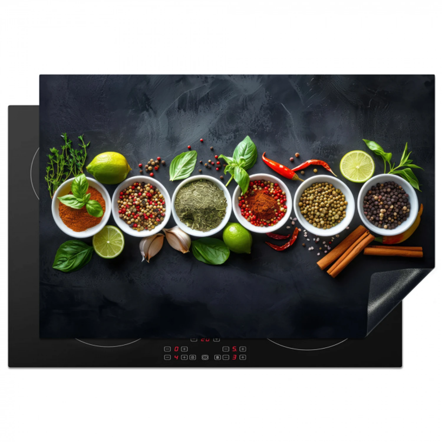 Kruiden - Specerijen - Betonlook - Stilleven Inductie beschermer vinyl 3mm klein -3d