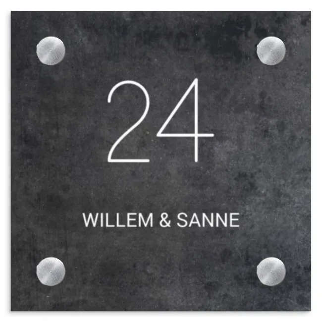 Donker steen - Klassiek Naambord Vierkant klein -3d