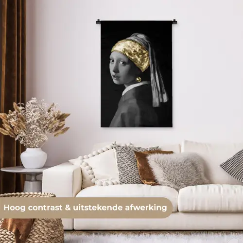 Meisje met de parel - Johannes Vermeer - Goud Wandkleed katoen klein -sfeer1
