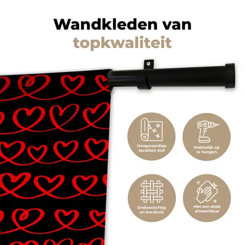 Verweven - Harten - Zwart - Rood Wandkleed katoen klein 269 -sfeer2