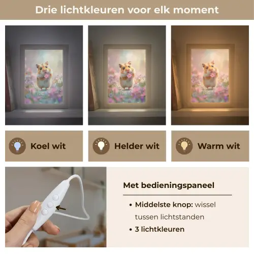 Hamster - Bloemen - Roze - Oranje Light Box met kabel klein -USP_lichtkleurNL