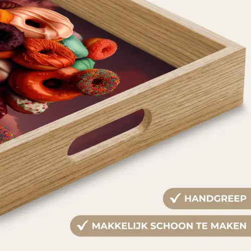 Vrouw - Donuts - Kleurrijk Dienblad Rechthoek middel -USP_HandgreepNL