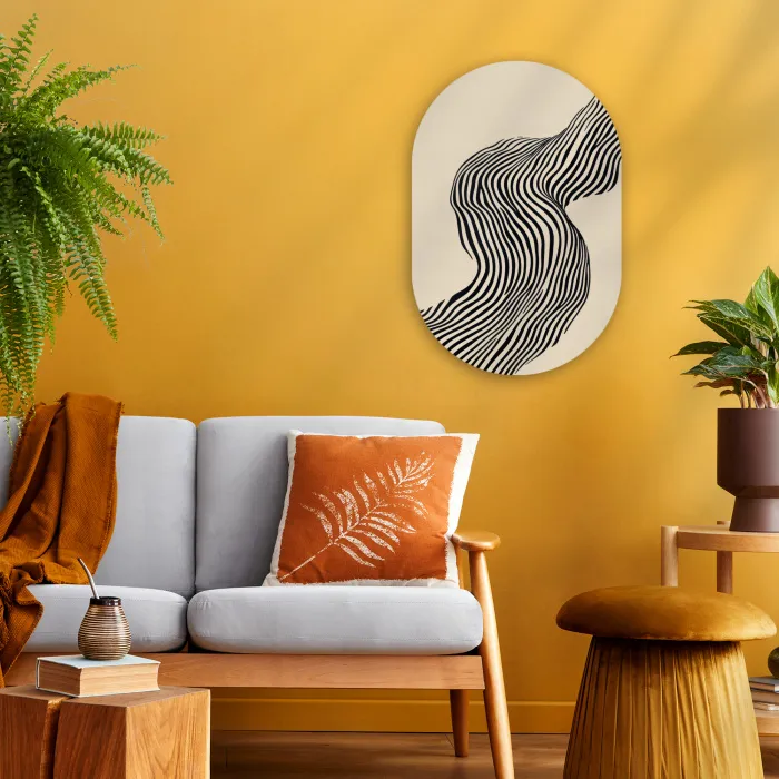 Golvend - Lijnen - Abstract - Silhouet Wandcirkel Ovaal Forex klein -sfeer4