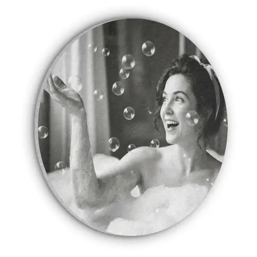 Bad - Bubbels - Zwart - Wit Akoestische PET Vilt - Rond klein -3d
