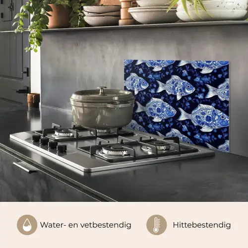 Vissen - Bloemen - Blauw keuken achterwand spatscherm klein 900 -usp_NL