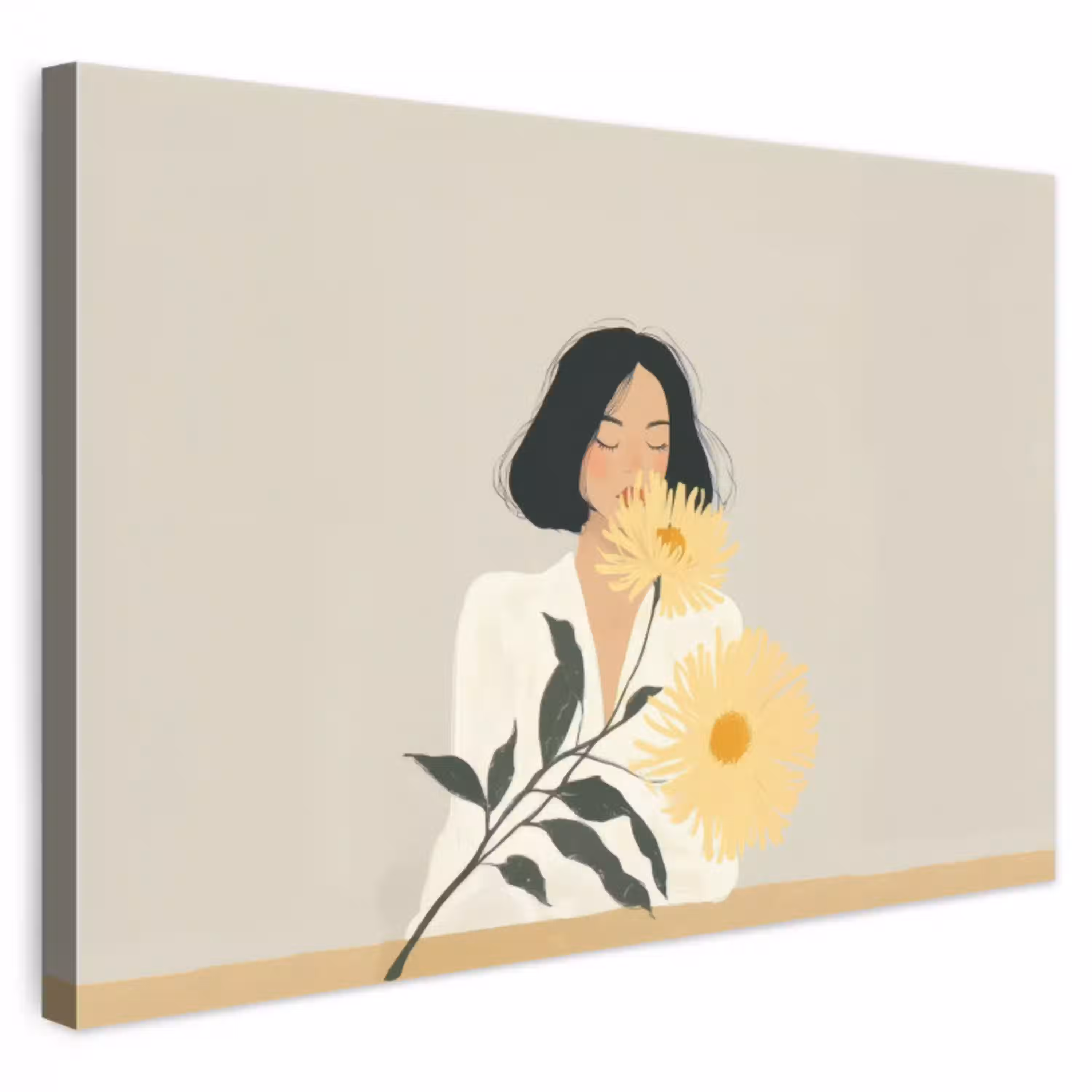 Vrouw - Bloem - Geel - Minimalistisch canvas 2cm klein -3d