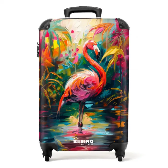 Flamingo in kleurrijke omgeving van olieverf NBS - Handbagage koffer - Unisex middel -productfoto_recht