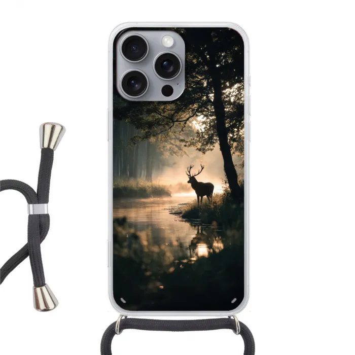 Hert - Bosbeek - Mystiek Hoesje iPhone 16 Pro Max met koord klein -3d