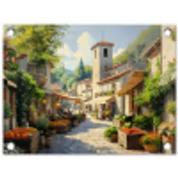 Dorp - Zon - Kraampjes - Huizen tuinposter los doek klein -3d