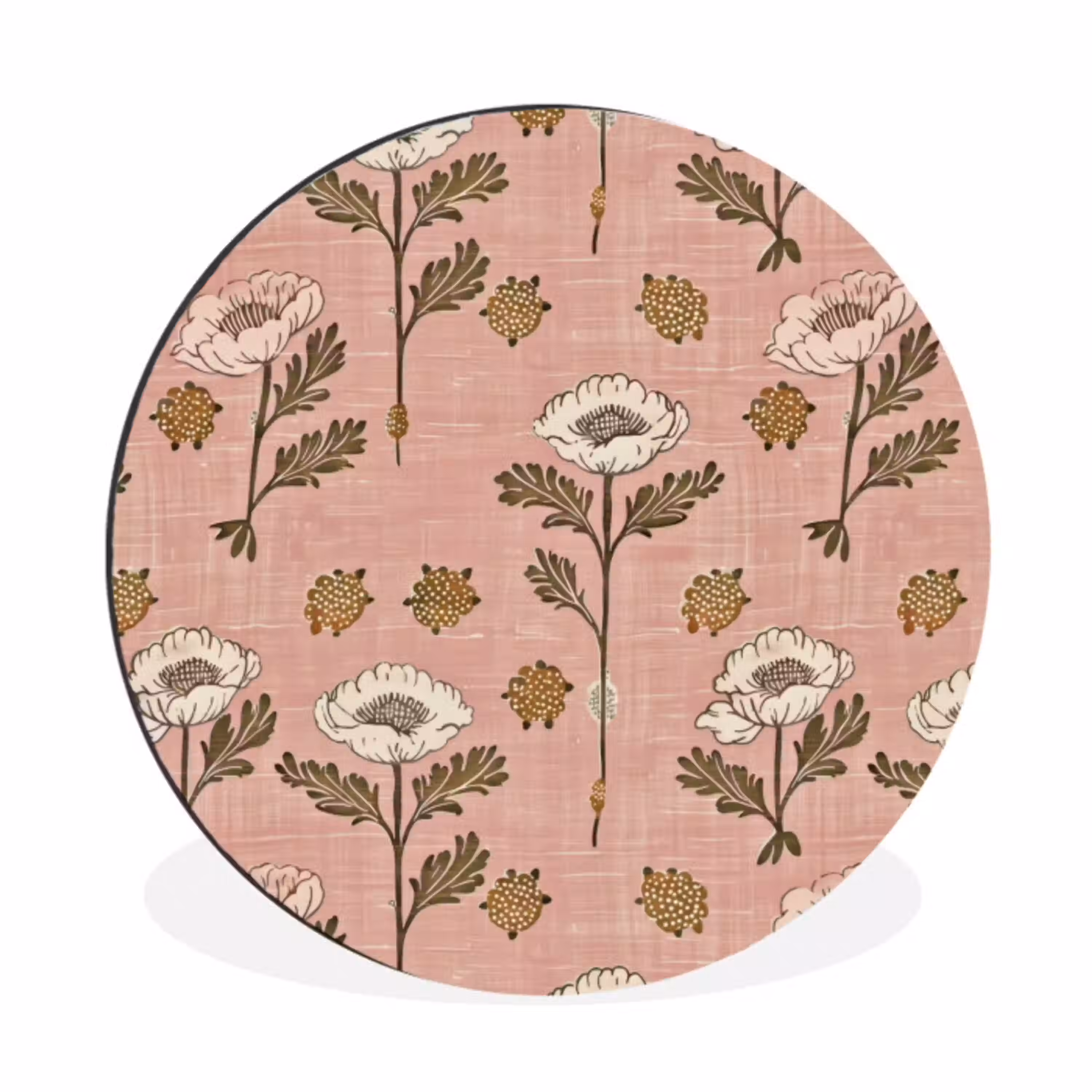 Roze - Bloemen - Vintage - Textuur Wandcirkel aluminium klein 190 -3d