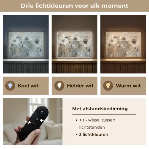 Bloemen - Planten - Grijs - Abstract Light Box met batterij (Wandlamp) middel -USP_lichtkleurNL
