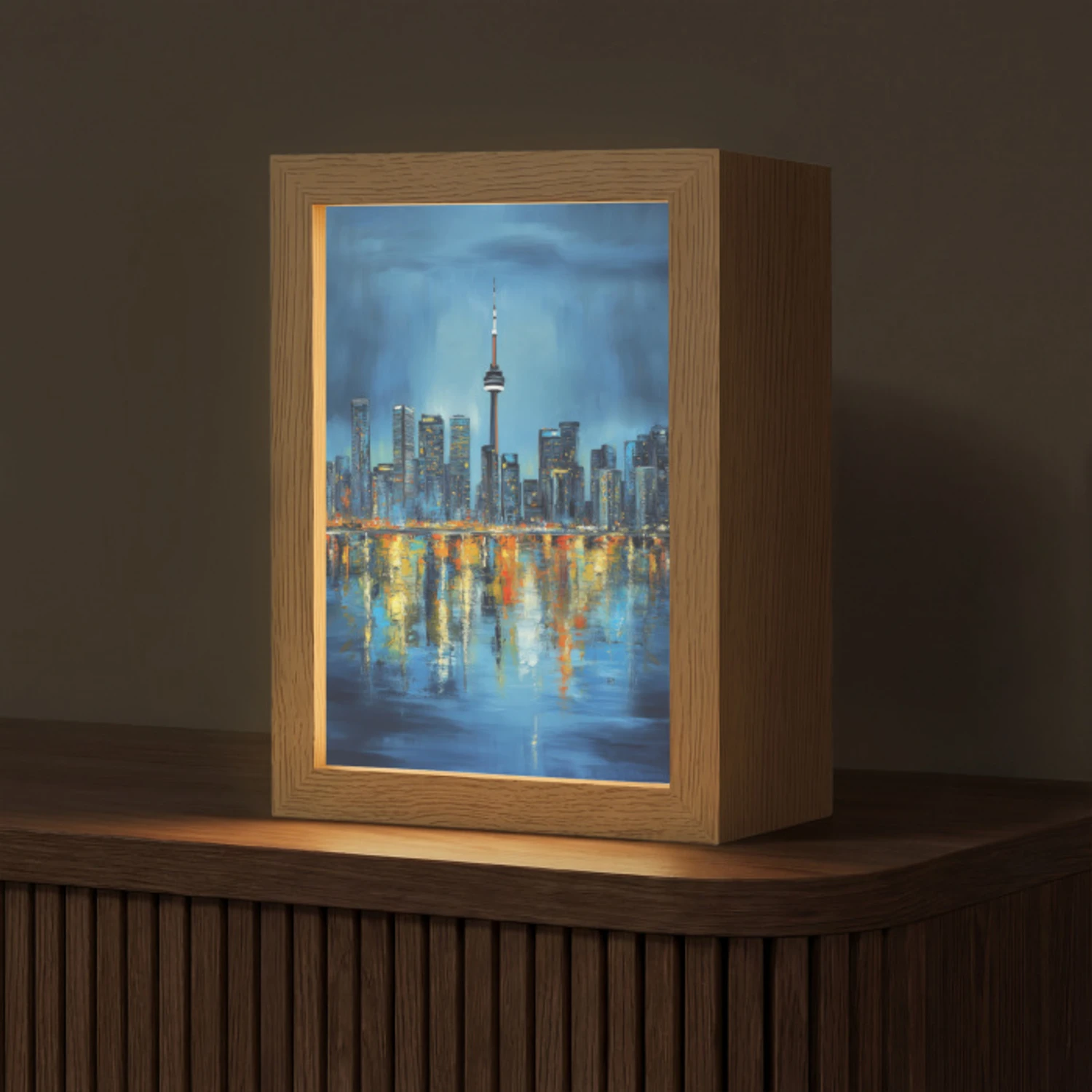 Skyline Toronto - Water - Stadslichten - Toren Light Box met kabel (Tafellamp) klein -z3d_website