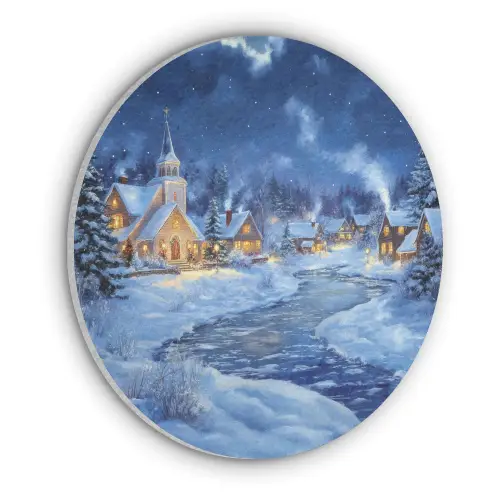 Winteravond - Kerstdorp - Donker Akoestische PET Vilt - Rond klein -3d