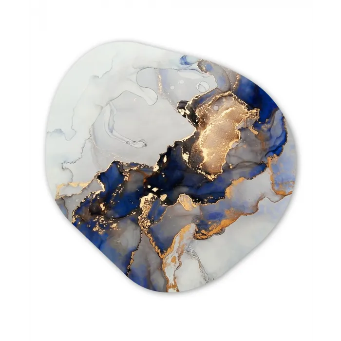 Marmer - Blauw - Goud Wandcirkel Organisch Forex 3mm klein -3d
