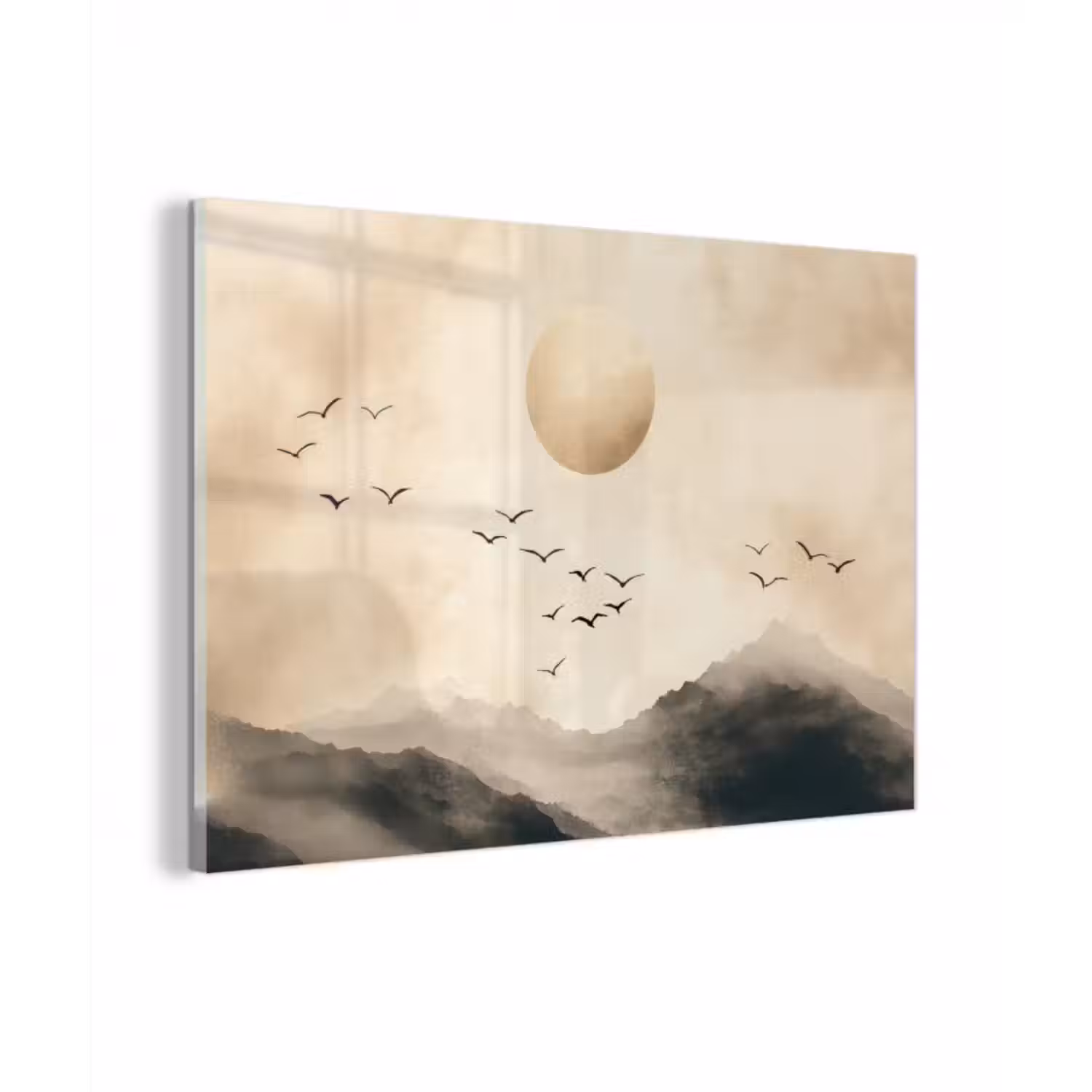 Glas schilderij - Landschap - Japandi - vogel