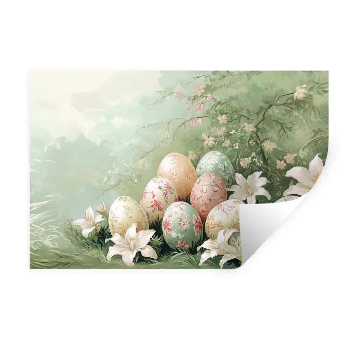 Paaseieren - Pasteltinten - Bloemen Muursticker klein -3d