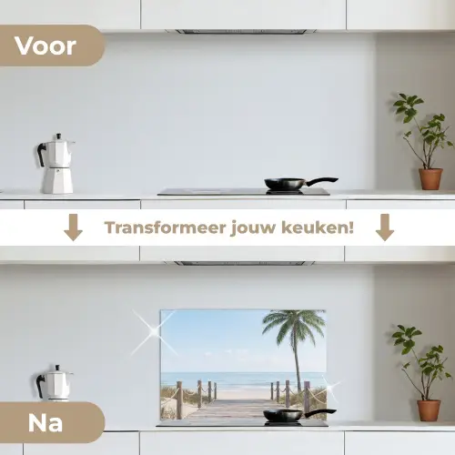 Palmbomen - Pad - Horizon keuken achterwand spatscherm klein -voor_na_NL