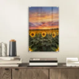 Zonnebloemen - Heuvellandschap - Geel plexiglas 5mm klein -sfeer1