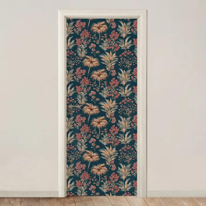Botanisch - Patroon - Blauw deurposter klein 289 -3d_beige