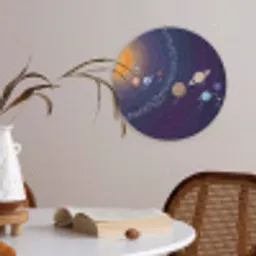 Planetenstelsel - Ruimte - Illustratie Akoestische PET Vilt - Rond klein -sfeer3