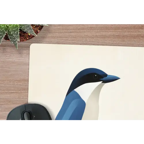 Illustratie - Blauw - Vogel muismat rubber klein -closeup