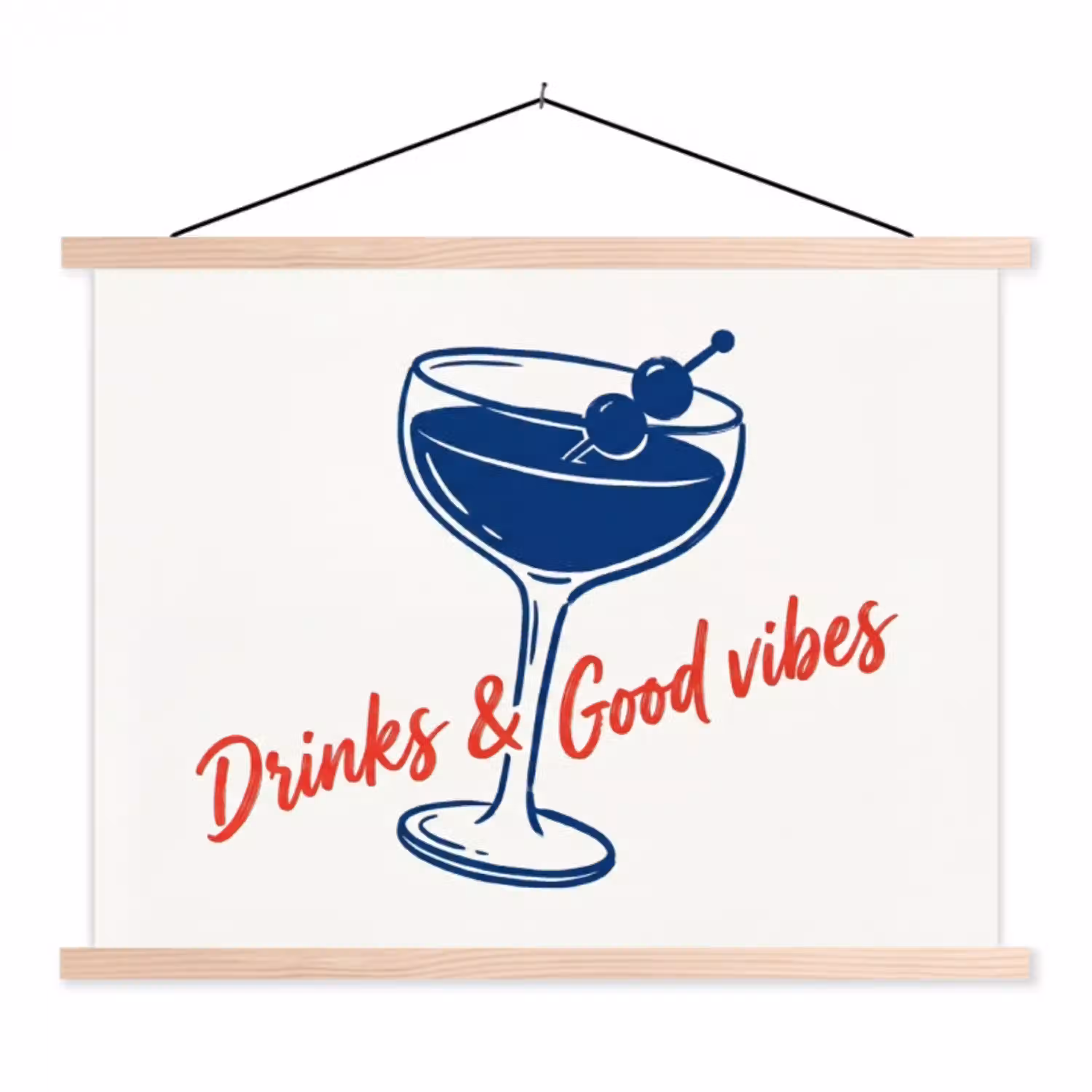 Cocktail - Glas - Illustratie - Blauw - Wit textielposter latten blank klein -3d