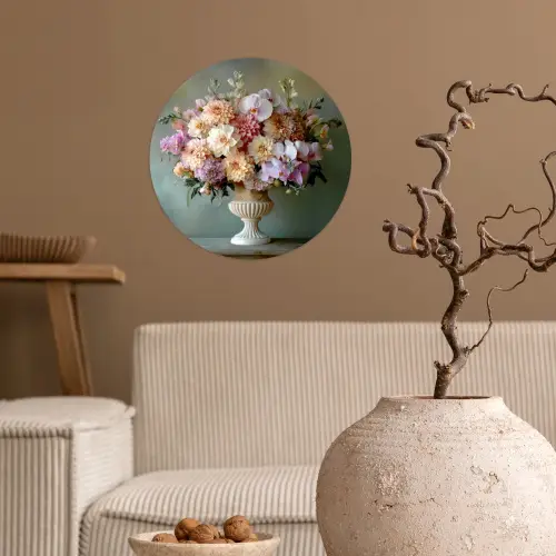 Orchidee - Boeket - Vaas - Bloemen Wandcirkel behangsticker klein -sfeer1